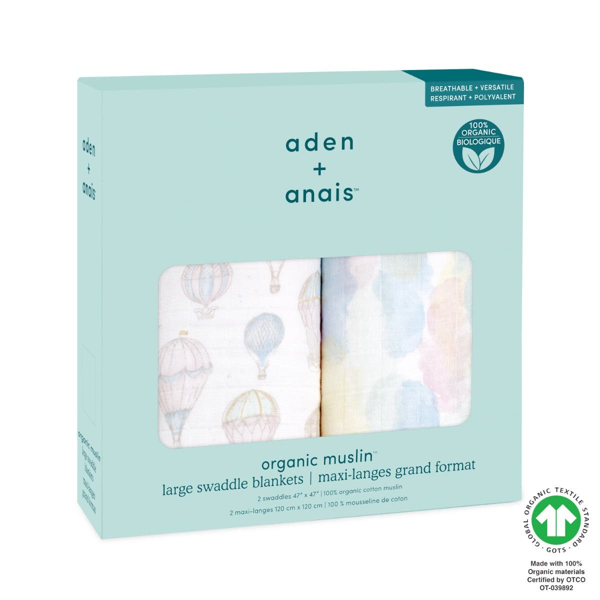 Above the Clouds Organic Muslin Large Swaddle Blankets - 2 Pack